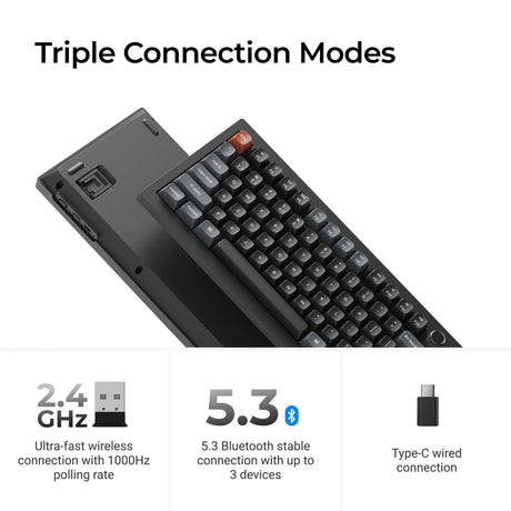 Keychron v6 Ultra 8K kabellose, benutzerdefinierte mechanische Tastatur (schwarz, US-Layout (QWERTY), Seidenpom-Rot, 100 %, RGB, Hot-Swap, 2,4 GHz | Bluetooth 5.3 | USB-C)