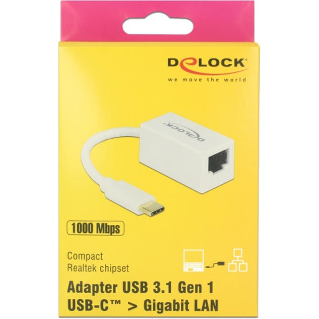 Delock Superspeed USB-C (USB 3.1 Gen 1) Stecker > Gigabit LAN 10 100 1000 Mbit/s Kompaktadapter (weiß, 0,135 Meter)