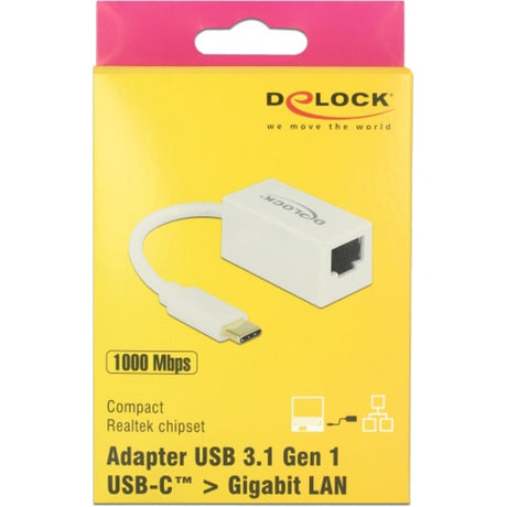 Delock Superspeed USB-C (USB 3.1 Gen 1) Stecker > Gigabit LAN 10 100 1000 Mbit/s Kompaktadapter (weiß, 0,135 Meter)