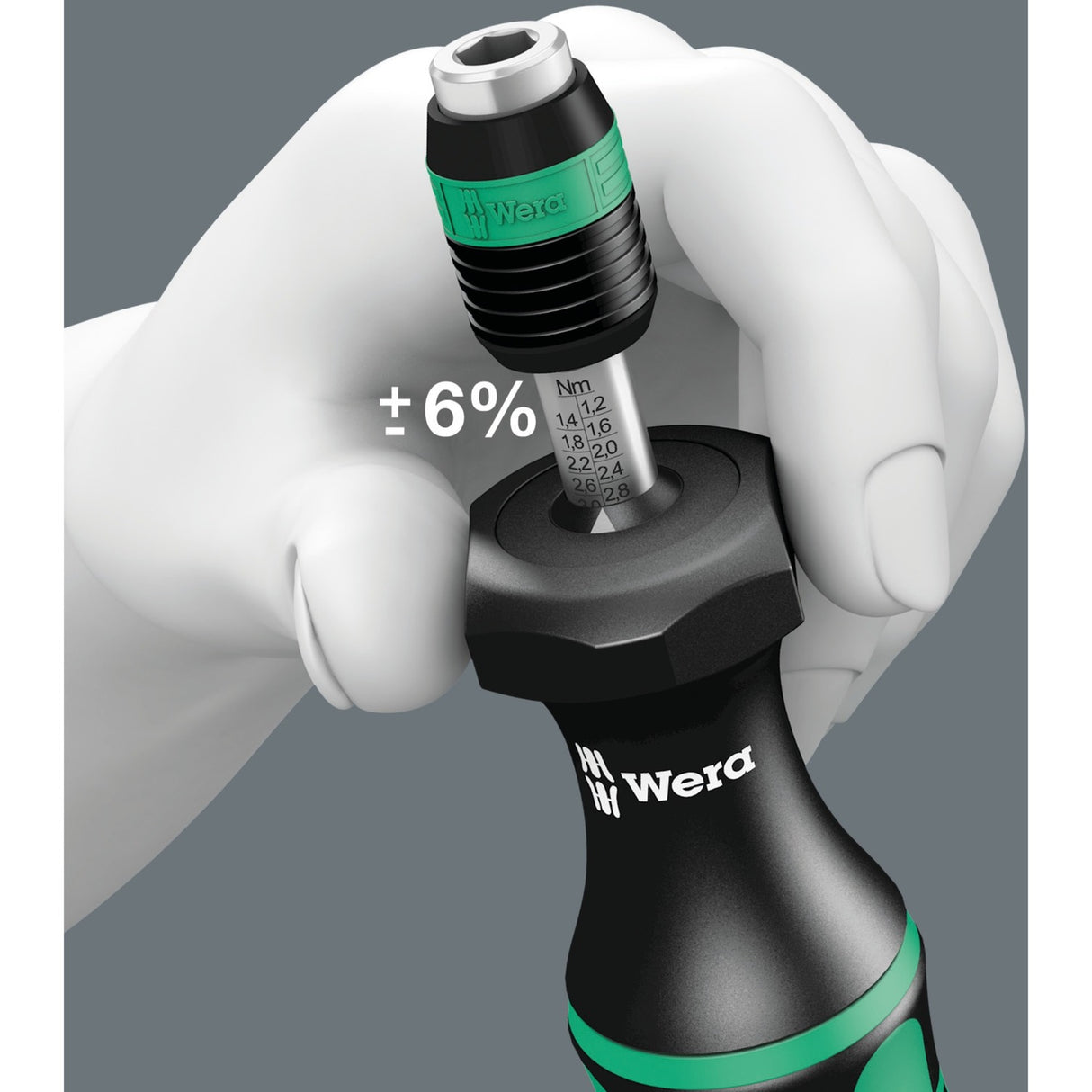 Wera 7441 Kraftform einstellbarer Drehmomentschraubendreher mit Rapidaptor-Schnellwechselhalter, 1 4 Zoll, 1,2 - 3,0 Nm – 1 Stück – 05074701001