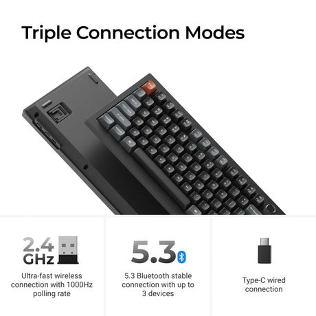 Keychron v3 Ultra 8K kabellose, benutzerdefinierte mechanische Tastatur (schwarz, US-Layout (QWERTY), Seidenpom-Banane, 80 % (TKL), RGB, Hot-Swap, 2,4 GHz | Bluetooth 5.3 | USB-C)