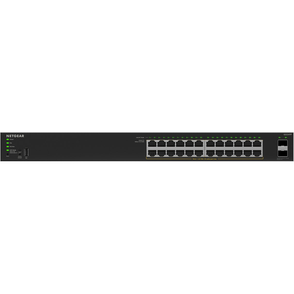 Netgear gs324tpv2 switch (zwart, 190w poe budget)