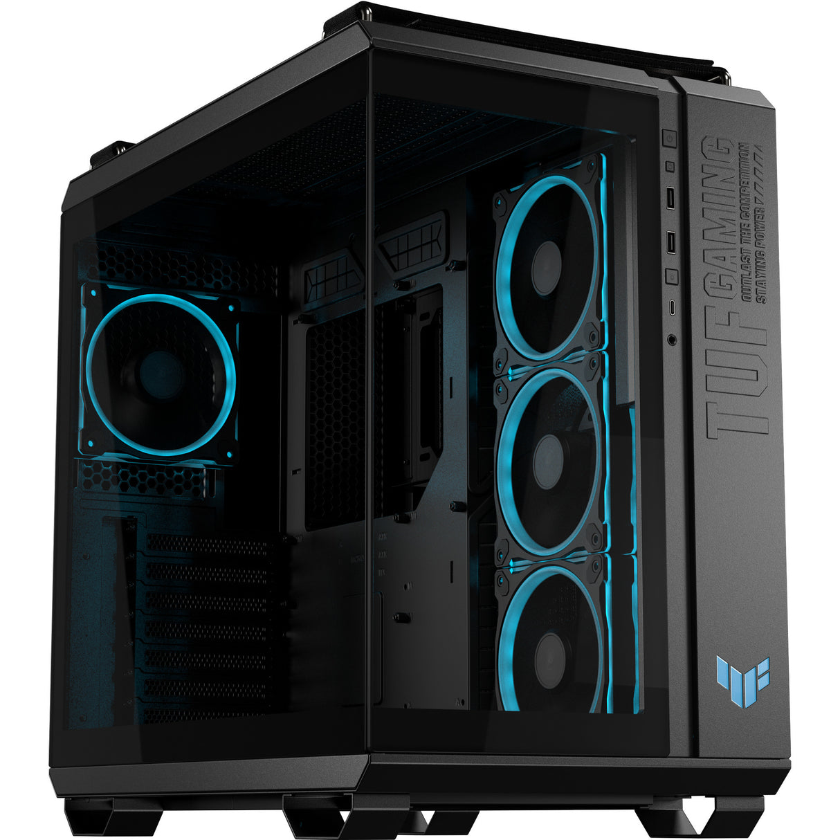 Asus tuf gaming gt502 horizon argb midi tower behuizing (zwart | 3x usb-a | 1x usb-c | tempered glass)
