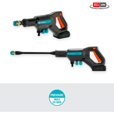 Gardena Aquaclean 24 18 V P4A Premium Set Hochdruckreiniger (Grau Türkis, 14800-31, Batterie im Lieferumfang enthalten)