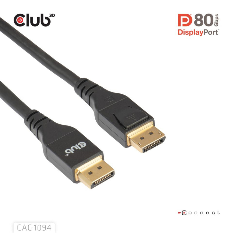 Club 3D-zertifiziertes Displayport 2.1 Vesa DP80-Kabel (schwarz, 2 Meter, 8k 240 Hz, 10k 60 Hz, 80 Gbit/s)