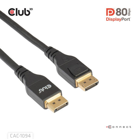 Club 3D-zertifiziertes Displayport 2.1 Vesa DP80-Kabel (schwarz, 2 Meter, 8k 240 Hz, 10k 60 Hz, 80 Gbit/s)