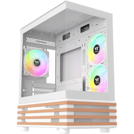 Thermaltake View 170 WS ArGB Mini-Tower-Gehäuse (weiße Holzfarbe | 2x USB-A | RGB | gehärtetes Glas)
