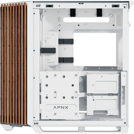 Apnx v1-w-wt-v1 Midi-Tower-Gehäuse (weiße Holzfarbe | 2x USB-A | 1x USB-C | Fenster)