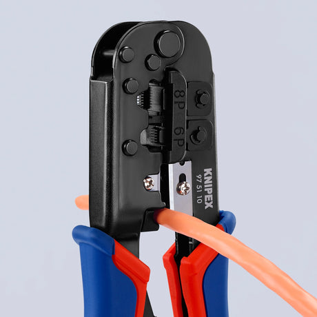 Knipex Crimpzange 97 51 10 sb (blau rot, RJ-11 12 und RJ-45 Stecker)