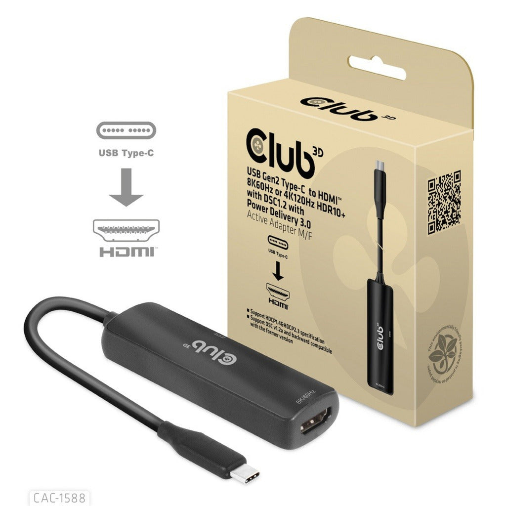 Club 3d usb-c naar hdmi 2.1+ pd 3.0 100 watt adapter (zwart)