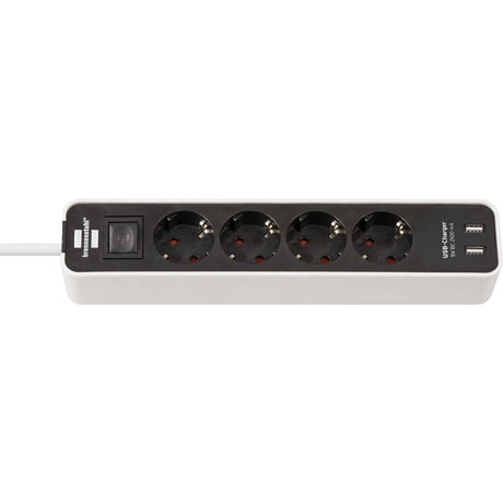 Brennerstuhl ecolor Steckdosenleiste 4-fach mit 2 USB-A Ladeanschlüssen 5V 2,10A, 10,5W (Steckdose mit USB-A und Schalter und 1,5 m Kabel)