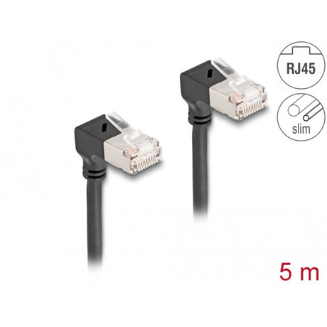 Delock RJ45 Netzwerkkabel Cat.6a S FTP Slim 90° nach unten nach unten gewinkelt 5 m Kabel (schwarz)