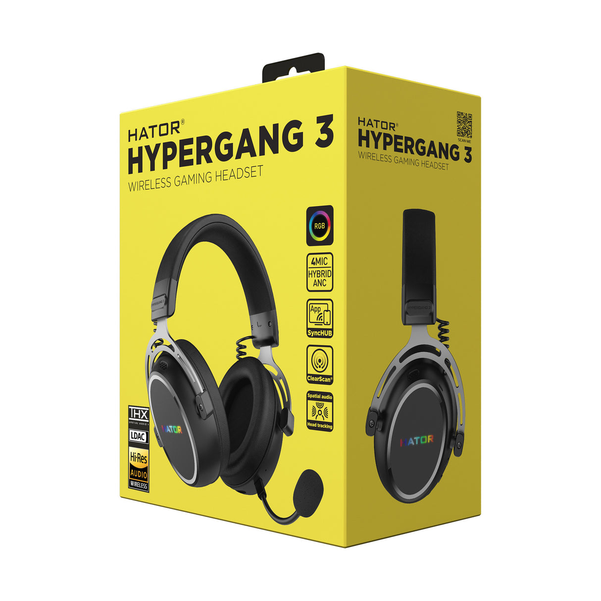 Hator hypergang 3 wireless over-ear gaming headset (zwart, rgb, 2.4ghz bluetooth usb)