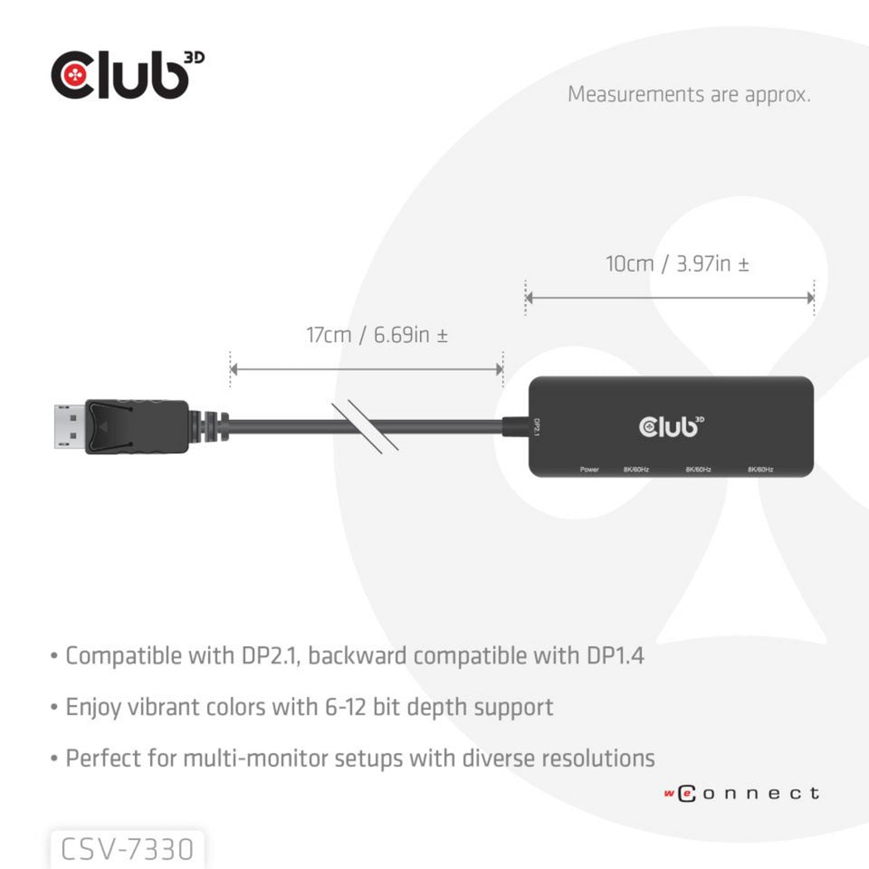 Club 3D Display Port zu Triple HDMI 8K60Hz Hub (Schwarz)