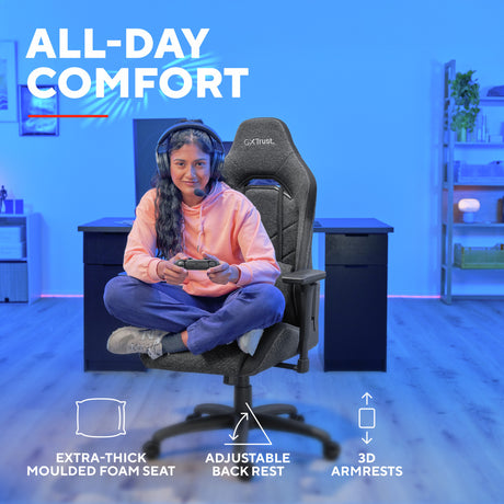 Trust gxt 723 ruya comfortabele stoffen gaming stoel (grijs)