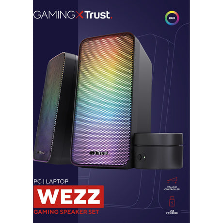 Trust GXT 611 Wezz Illuminated 2.0 RGB-Lautsprecherset PC-Lautsprecher (schwarz, RGB-LEDs)