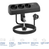 Act connectivity stekkerdoos met 3 type-f stopcontacten stekkerdoos (zwart, 30w power delivery, usb type-c a poorten)