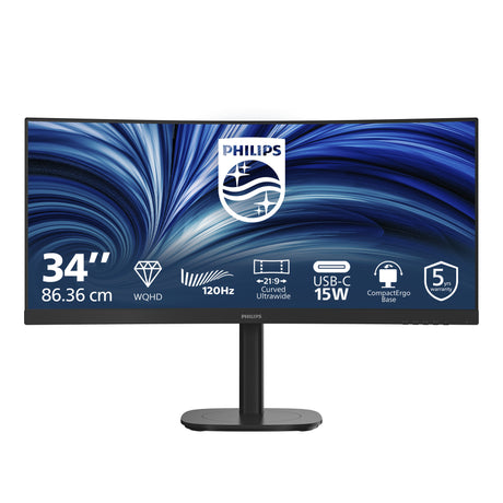 Philips 34b2n3500c 00 34 ultrawide monitor (zwart, 1x displayport, 1x hdmi, 1x usb-c, 3x usb-a, 120 hz)