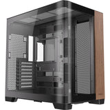 Antec C8 Curve Wood Midi-Tower-Gehäuse (schwarze Holzfarbe | 2x USB-A | 1x USB-C | gehärtetes Glas)