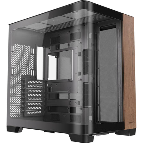 Antec C8 Curve Wood Midi-Tower-Gehäuse (schwarze Holzfarbe | 2x USB-A | 1x USB-C | gehärtetes Glas)