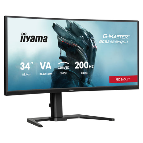 Iiyama G-Master Red Eagle GCB3484WQSU-B2 34 gebogener Ultrawide-Gaming-Monitor (Schwarz, HDMI, DisplayPort, USB, Audio, AMD Free-Sync, Dual-Modus)