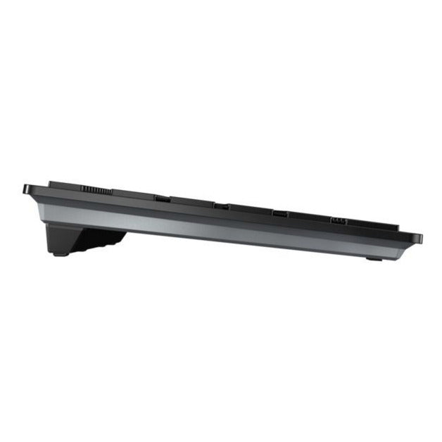 Cherry KW 9100 Slim, Tastatur (Schwarz Silber, EU-Layout (QWERTY), Scherenschalter, ABS, USB-C, 2,4 GHz, Bluetooth)