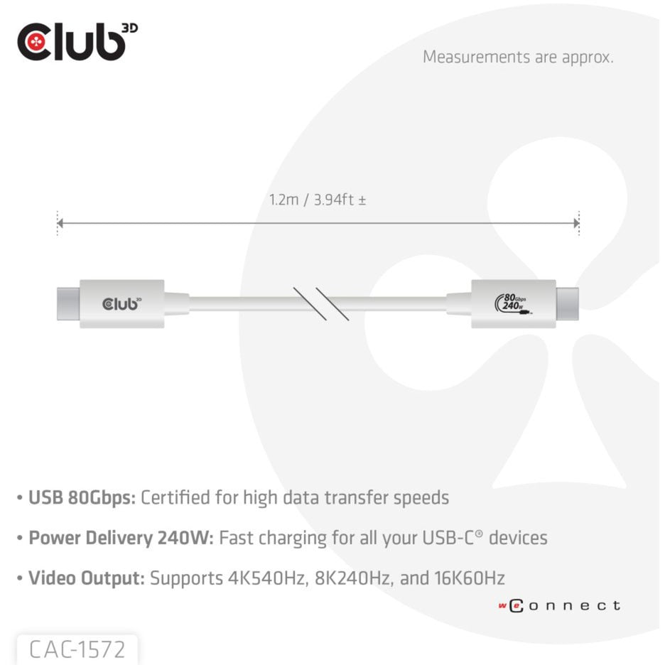 Club 3D USB-C 80 Gbit/s zertifiziert 240 W 8K 240 Hz