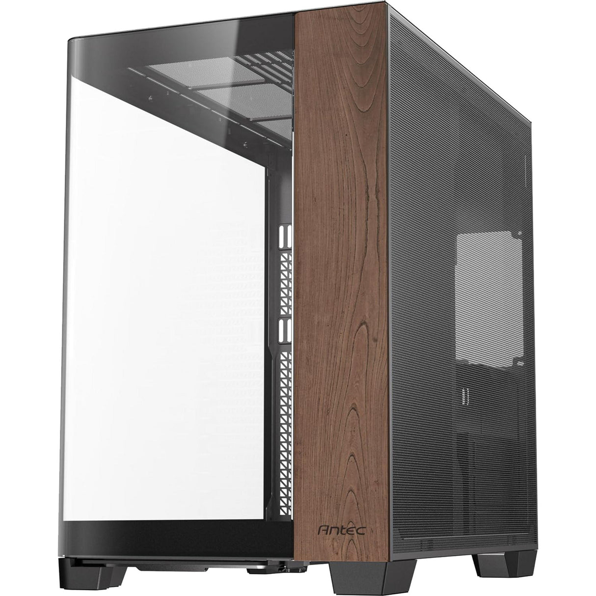 Antec C8 Curve Wood Midi-Tower-Gehäuse (schwarze Holzfarbe | 2x USB-A | 1x USB-C | gehärtetes Glas)