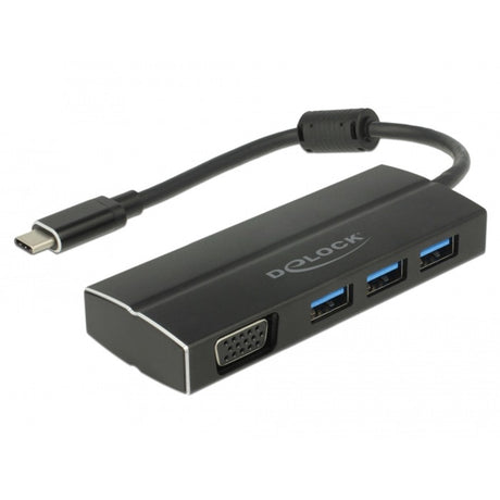 Delock USB-C 3.1 > 3x USB-A 3.0 + 1x VGA USB-Hub (schwarz, 0,15 Meter)