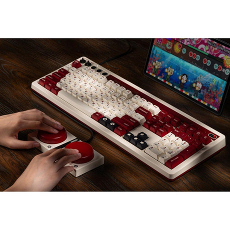 8bitdo mechanische Retro-Tastatur Fami Edition (Beige, US-Layout (QWERTZ), Kailh-Box weiß, 100 %, Bluetooth Low Energy, Wireless 2,4 G, USB)