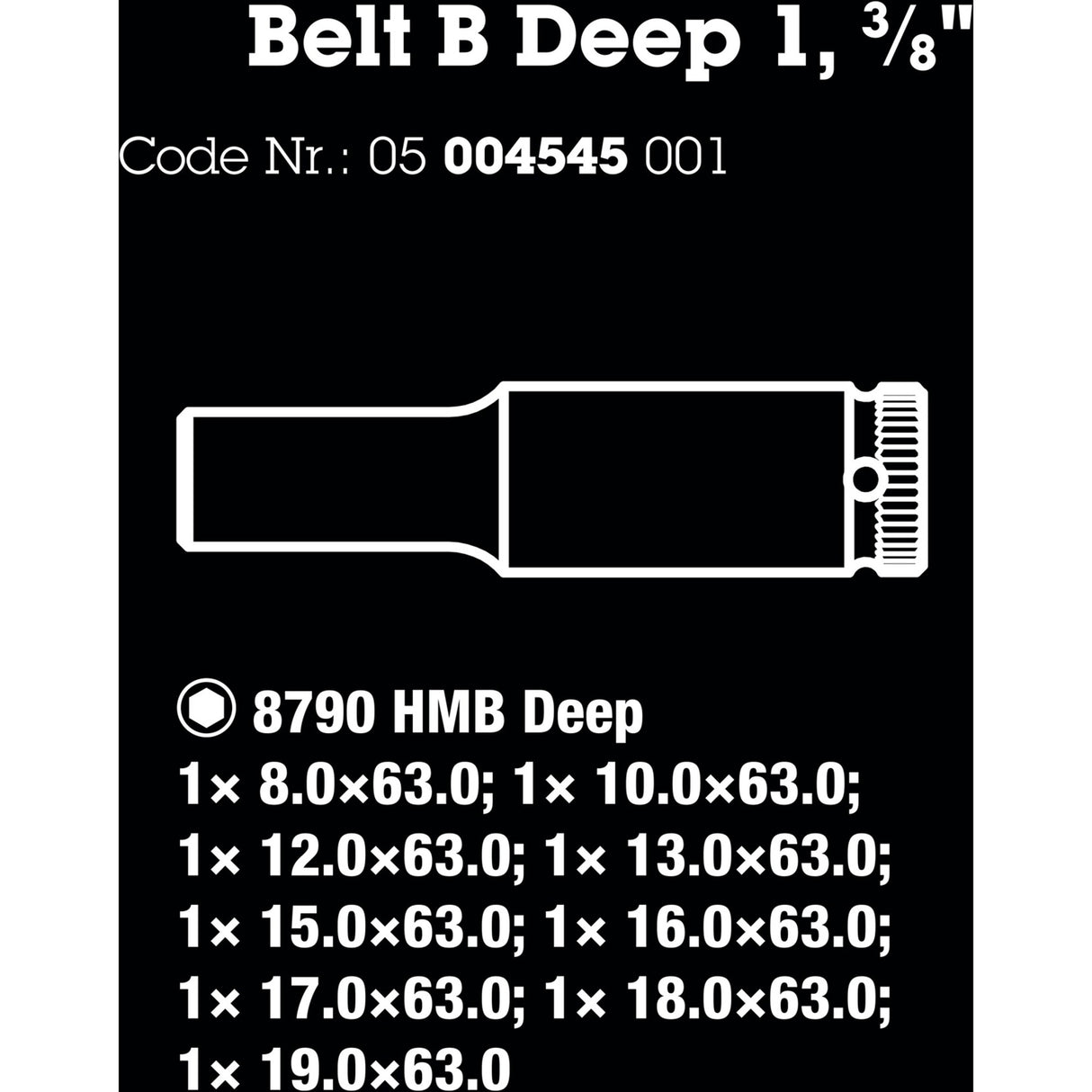 Wera Belt B Deep 1 Steckschlüsselsatz, mit 3 8 -Antrieb, 9-teiliger Steckschlüssel (schwarz)