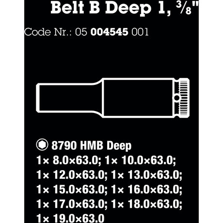 Wera Belt B Deep 1 Steckschlüsselsatz, mit 3 8 -Antrieb, 9-teiliger Steckschlüssel (schwarz)