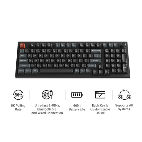 Keychron V5 Ultra 8K kabellose, benutzerdefinierte mechanische Tastatur (schwarz, US-Layout (QWERTY), Seidenpom-Banane, 96 %, RGB, Hot-Swap, 2,4 GHz | Bluetooth 5.3 | USB-C)