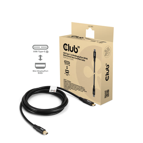 Club 3D USB-C auf Mini DisplayPort DP40 Bidirektionaler Adapter (Schwarz, 2 Meter, Vesa-zertifiziert)