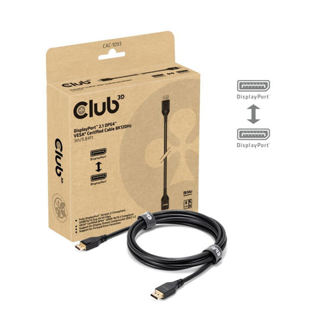 Club 3D DisplayPort 2.1 Vesa DP54 zertifiziertes Kabel männlich-männlich (schwarz, 3 Meter, 4K 240 Hz, 8K 120 Hz, 54 Gbit/s)