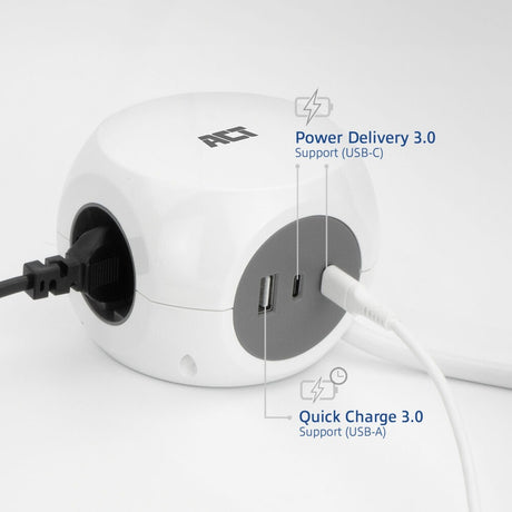 Act-Konnektivität: Act-Steckdosenleiste mit 3 Steckdosen, 30 W Stromversorgung, USB-C-A-Anschlüssen, Kabellänge 1,5 m, AC2425