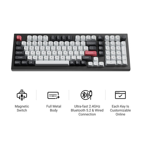 Keychron Q5 HE QMK kabellose benutzerdefinierte Tastatur (schwarz, US-Layout (QWERTY), Gateron Double-Rail Magnetic Nebula, 96 %, RGB-LEDs, OSA Double-Shot PBT, Hot-Swap, Knopf, 2,4 GHz | Bluetooth 5.1 | USB-C)