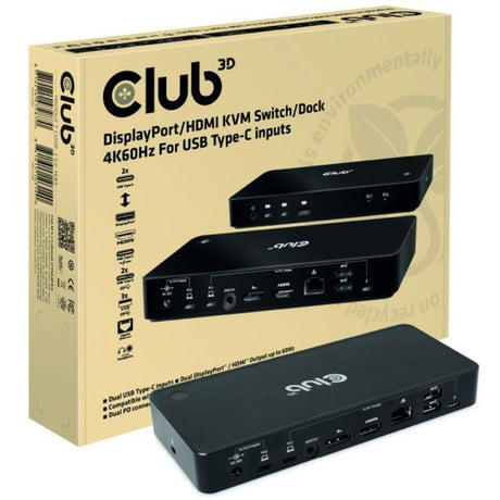 Club 3D DisplayPort HDMI Dock 4K60Hz Dockingstation (schwarz, mit KVM-Funktionalität)