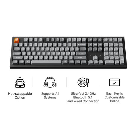 Keychron k10 max-h12 rgb mechanisch toetsenbord (zwart, us lay-out (qwerty), apex red, 100%, rgb leds, osa double-shot pbt, hot swap, usb-c | 2.4 ghz | bluetooth 5.1)
