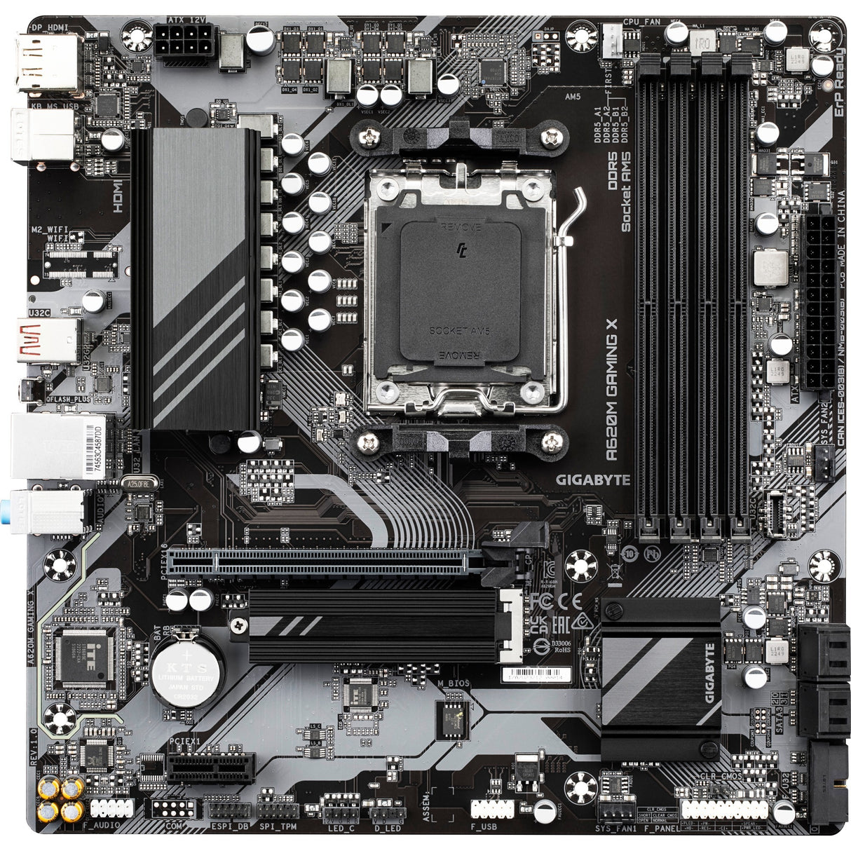 Gigabyte A620M Gaming X (Rev. 1.0) Sockel AM5 Motherboard (Schwarzgrau, Raid, GB-LAN, Sound, µatx)