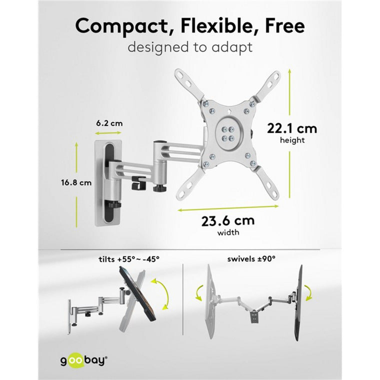 Goobay TV-Wandhalterung Caravan Fullmotion (m), 13 bis 43 Zoll Wandmontage (Silber)