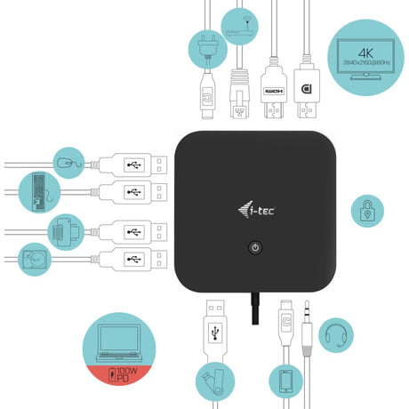 I-tec USB-C HDMI DP Dockingstation mit Stromversorgung 65 W + Universal-Ladegerät 77 W (schwarz)