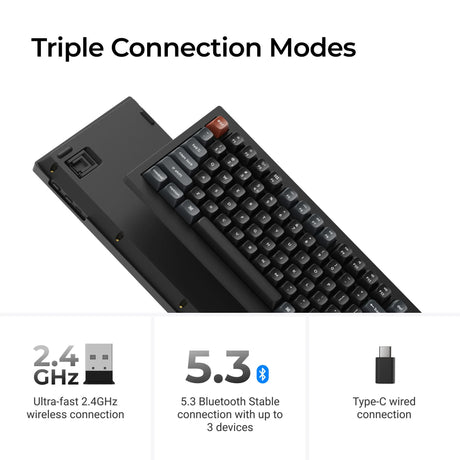 Keychron V5 Ultra 8K kabellose, benutzerdefinierte mechanische Tastatur (schwarz, US-Layout (QWERTY), Seidenpom-Banane, 96 %, RGB, Hot-Swap, 2,4 GHz | Bluetooth 5.3 | USB-C)