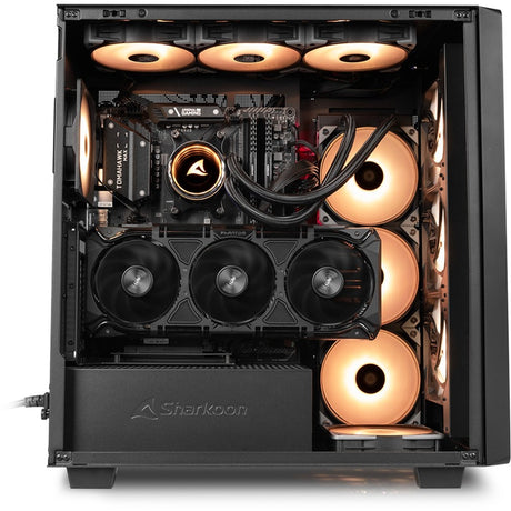 Sharkoon Rebel C70G RGB-Midi-Tower-Gehäuse (schwarze Holzfarbe | 2x USB-A | 1x USB-C | RGB | gehärtetes Glas)