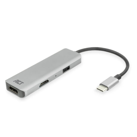 Act Connectivity USB-C 4K-Multiport-Adapter für 2 HDMI-Bildschirme, USB-A-Datenanschluss (Aluminium)