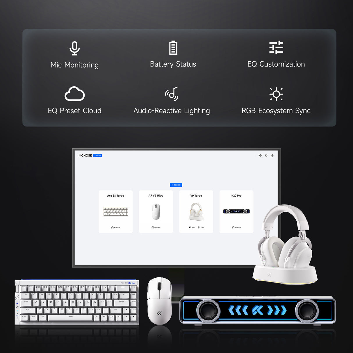 Mchose v9 turbo+ magnetic wireless over-ear gaming headset (zwart, nintendo switch, playstation 4, playstation 5, mobiel, pc, 2.4g bluetooth usb)