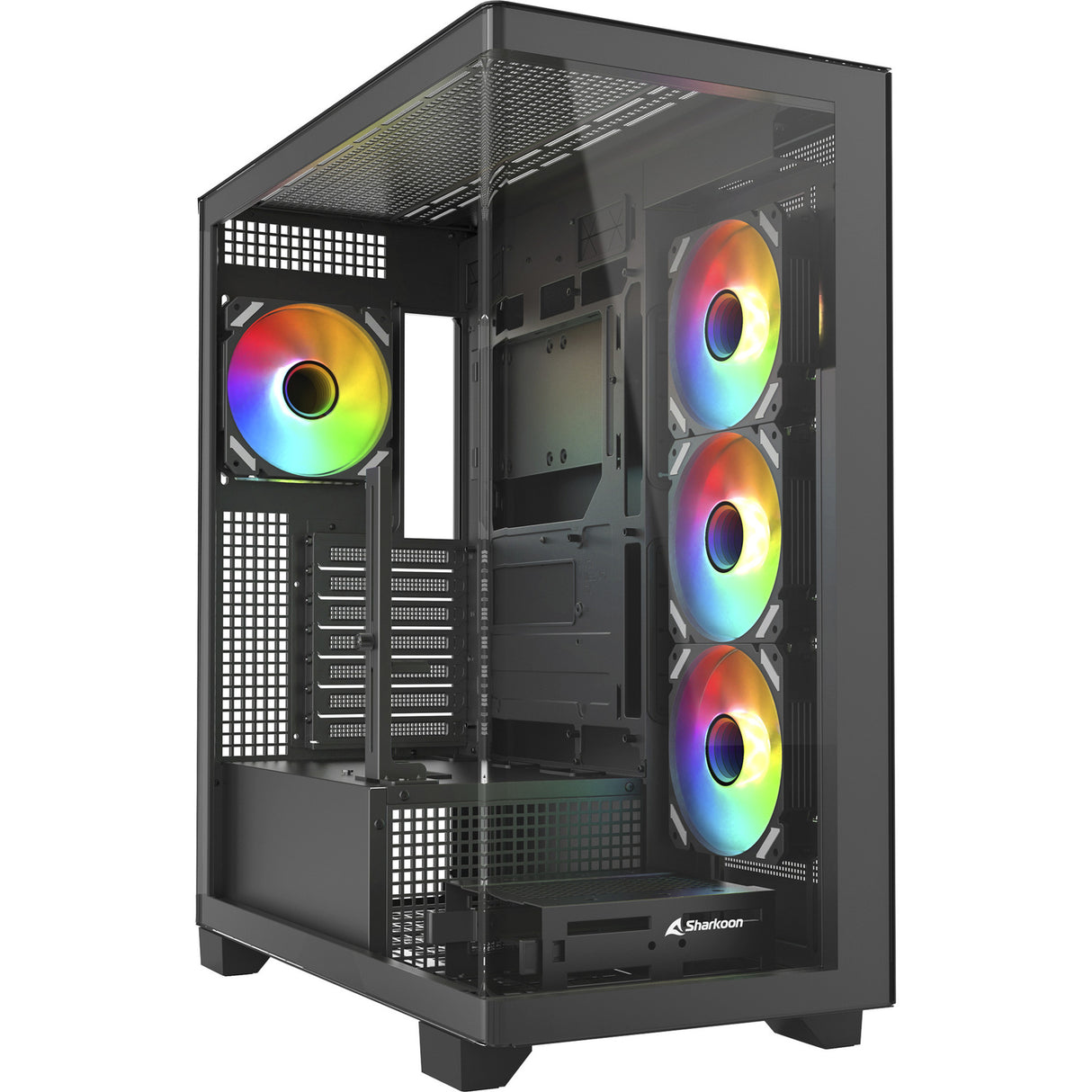 Sharkoon Elite Shark CA500 Midi-Tower-Gehäuse (schwarz | 2x USB-A | 1x USB-C | RGB | gehärtetes Glas)