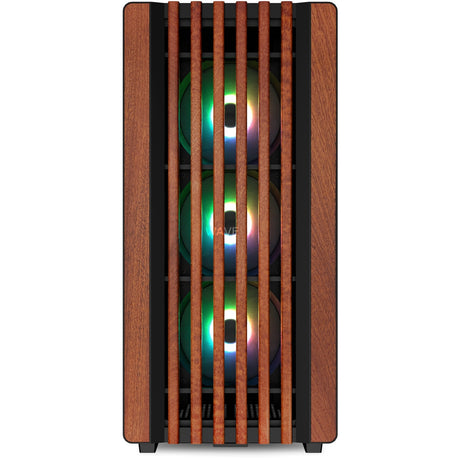 Sharkoon Rebel C70M RGB Midi-Tower-Gehäuse (schwarze Holzfarbe | 2x USB-A | 1x USB-C | RGB)