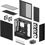 Arctic xtender midi tower behuizing (zwart | 2x usb-a | 1x usb-c | rgb | tempered glass)