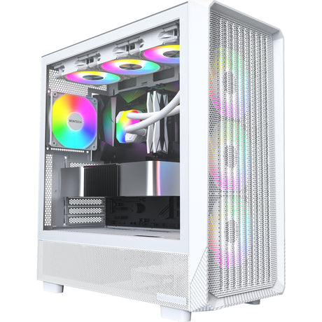 Montech x5 Midi-Tower-Gehäuse (weiß | 2x USB-A | 1x USB-C | gehärtetes Glas)